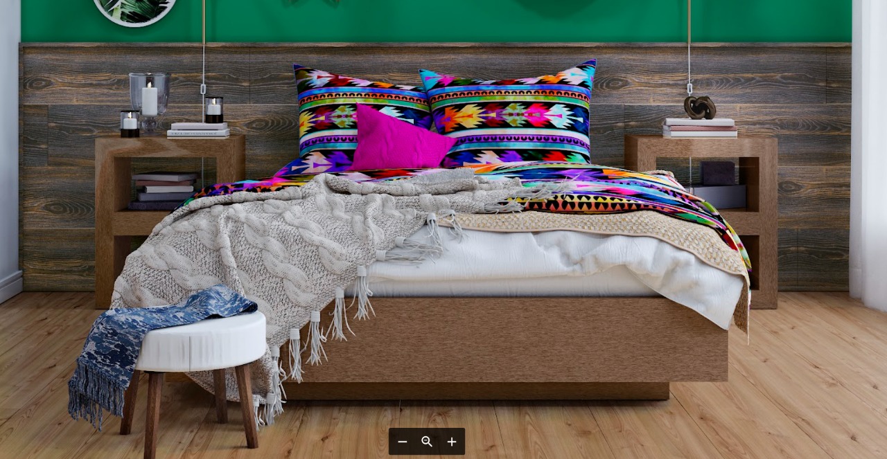 Cama e mesinhas de cabeceira no Painel Eucatex MDF Metallic Escovado.