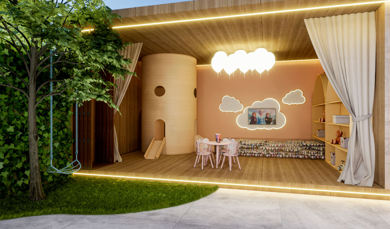 Ambiente infantil com o piso laminado New Elegance Freijó Ambar do escritório Fatureto Guarizo para o 3º Design Show